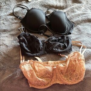 Chantelle 32DD Bra Set in Black and Tan
